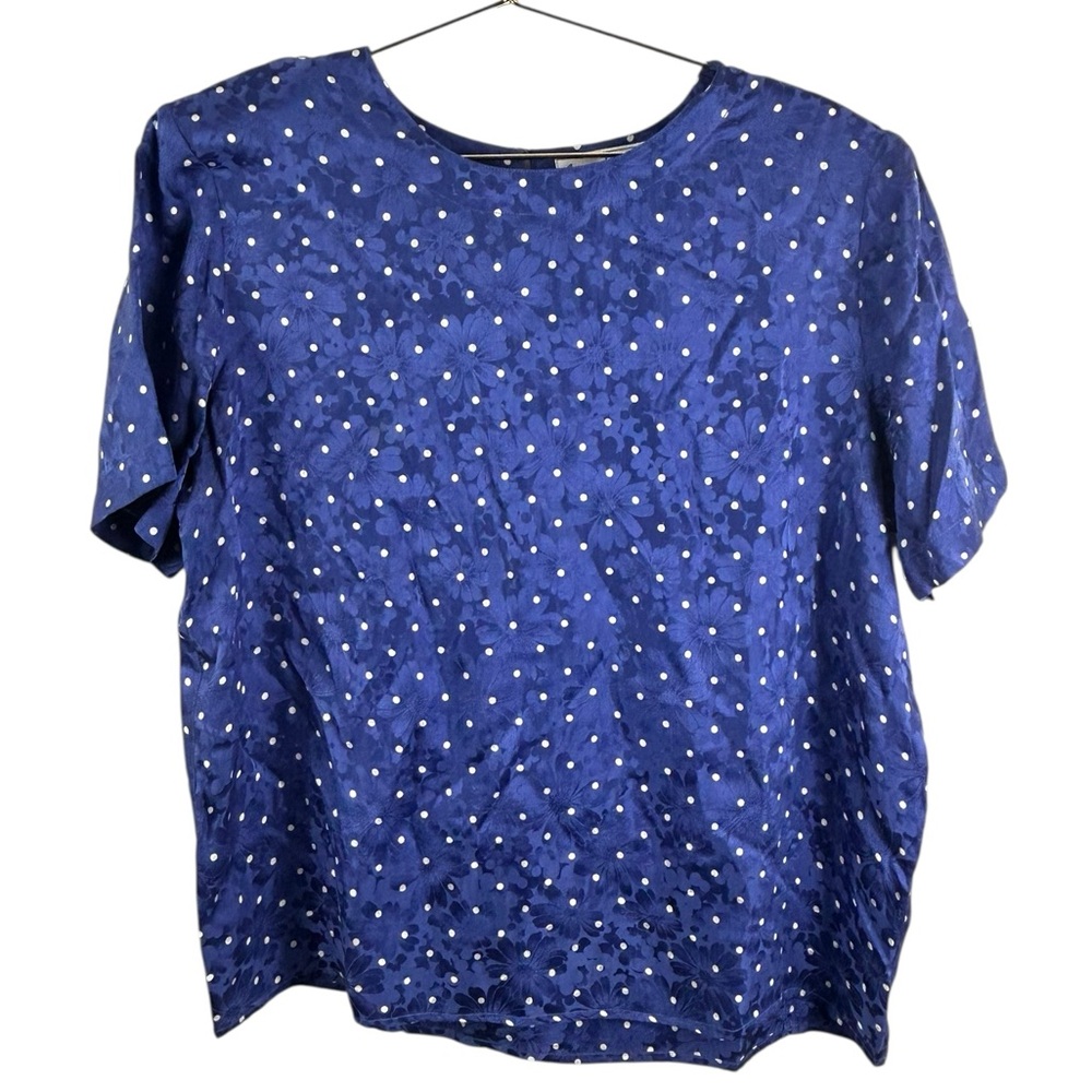 Anna And Frank Navy Polka Dot Silk Blouse Vintage